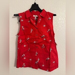 Charter Club Red Floral Sleeveless Blouse